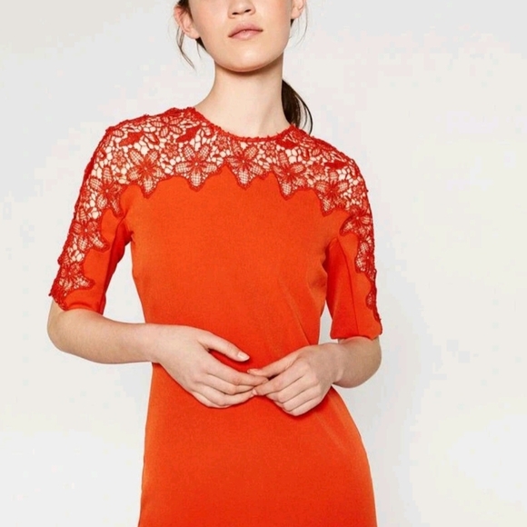 ZARA Midi Fitted Silhouette Dress Orange Red Size M - Picture 3 of 15